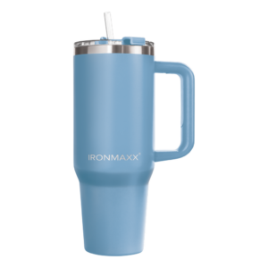 IronMaxx Cup with handle 1,2L (V3) mit Regular-Straw - Silver Ring & Logo – Navy Blue